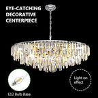 Chrome Modern Round Top K9 Crystal Chandelier Lighting Fixture, 17 Lights Round K9 Crystal Adjustable Hanging Lamp for Dining Room Bedroom Living Room,Hallway,Bar,Kitchen W39''