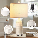 Farmhouse Table Lamps Set of 2, 3-Way Dimmable Touch Lamp for Bedroom Nightstand with USB A+C Ports & AC Outlet, White Vintage Boho Bedside Lamp for Living Room End Table (Bulbs Included)