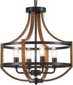 Farmhouse Chandelier for Dining Room 16.9" Wooden Chandelier 4-Light Rustic Candle Chandeliers Modern Faux Wood Vintage Chandeliers Light Fixture for Kitchen Foyer Hallway Entryway Bedroom
