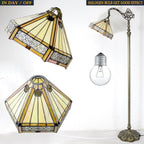 WERFACTORY Tiffany Floor Lamp Mission Hexagon Stained Glass Arched Lamp 12X18X64 Inches Gooseneck Adjustable Corner Standing Reading Light Decor Bedroom Living Room S011 Series