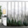 Green Misty Forest Shower Curtain Pine Tree Mountain Nature Woodland Bathroom Curtains Waterproof Polyester Fabric Bath Curtain 72 x 72 Inch with 12 Hooks