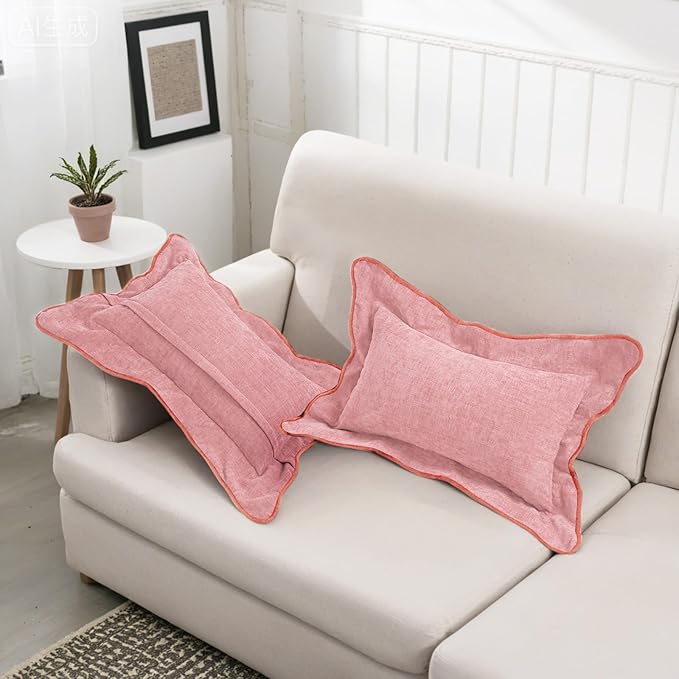 HAUSSY Scalloped Pillow Covers 12x20 Set of 2,Decorative Lumbar Throw Pillows Cute Aesthetic Preppy Cushion Covers for Couch Bed Living Room,Pink