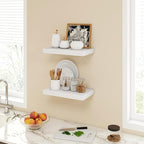 16 Inch Floating Shelves, 9.3" Deep Floating Shelf Wall Mounted, 16" Wall Shelves, Rustic Deep Bookshelf, Large Display Shelves & Storage Shelves for Bedroom, Living Room, White, Set of 2