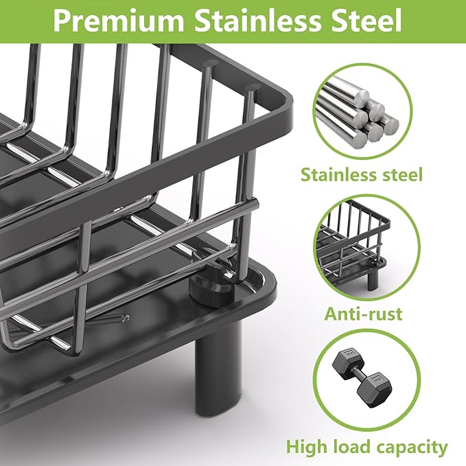 Dish Drying Rack for Kitchen Counter, Stainless Steel Dish Strainer with Detachable Cutlery Holder, Automatic Drainage System, Large Drainers Rack for Home and Appartment
