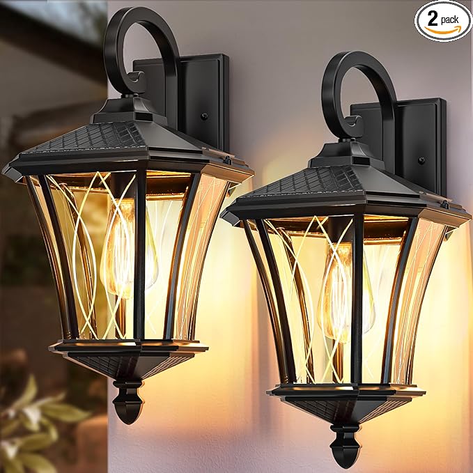 YSN 19" Large Outdoor Wall Lights 2 Packs, Black Porch Light Fixture Exterior Sconce Light, Retro Outdoor Lighting Fixtures Wall Mount, Waterproof Outdoor Lights for House Garage Yard