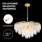 Gold Modern Round Top K9 Crystal Chandelier Lighting Fixture, 8 Lights Round K9 Crystal Adjustable Hanging Lamp for Dining Room Bedroom Living Room,Hallway,Bar,Kitchen W24''