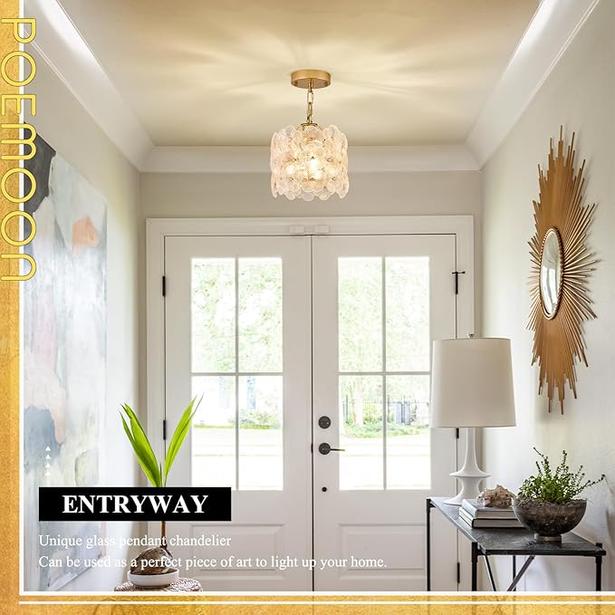 Gold Glass Pendant Light 1-Pack Modern Flower Small Ceiling Pendant Lighting 1-Light for Kitchen Island Sink Dining Room Bedroom Entryway Hallway, E26