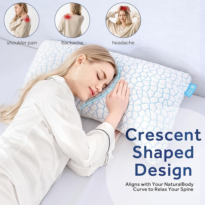 King Cooling Side sleeper pillow for adults,cervical neck support pillow for neck and shoulder pain Relief,Adjustable Shredded Memory Foam Bed Pillow 1 Pack with Additional Foam Fill Included (White)