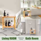 Bamboo Shower Bench Stool, Shower Stool for Inside Shower with Storage Shelf, Waterproof Shower Chair Spa Bath Seat, Bathroom Bench Seat for Adults for Indoor or Outdoor Use.
