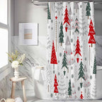 Christmas Shower Curtain Merry Xmas Tree Shower Curtains Sets Winter Farmhouse Holiday Polyester Waterproof Fabric Washable Decorative Bathroom Curtain 72" x 72" with 12 Hooks