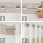 Long No Hooks Needed Linen Textured Shower Curtain with Snap-in Fabric Liner Set,Cream Hotel Luxury Decor Shower Curtains for Bathroom,Waterproof & Washable,71Wx80H