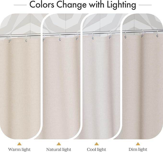 AmazerBath Boho Shower Curtain for Bathroom, 72x72 Beige Shower Curtain with Tassels, Modern Farmhouse Shower Curtain Set with Hooks, Neutral Faux Linen Light Tan Toned, Water Repellent