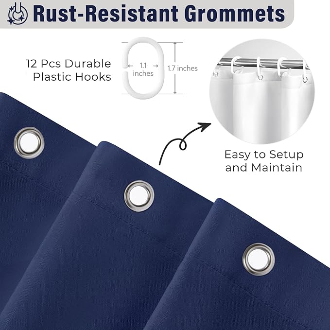 Seasonwood Navy Blue Shower Curtain for Bathroom Ruffle Shower Curtain 72 X 72 Inches Farmhouse Shower Curtains with Buttons & Blue Ruffles