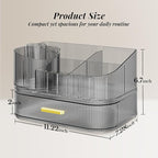 Delamu Makeup Organizer for Vanity with Stackable Drawers, 360 Rotating Makeup Brush Holder Large Cosmetic Display Case for Dresser, Bathroom Countertop Skincare Organizers and Storage, Crystal Black