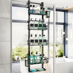 HapiRm 5 Tier Over the Door Shower Caddy, Hanging Shower Caddy with 28 Hooks and 2 Toothbrush Holders, No Drilling Adjustable Hanging Bathroom Organizer - Black