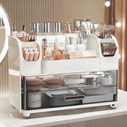 Makeup Organizer with Drawers for Vanity,Bathroom Countertop Organizer with Brushes Holder,Skincare Storage Organizer,Perfect Cosmetic Display Case for Skincare,Lipstick and Beauty Essential (White)