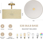 Rattan Ceiling Light Fixture, 13" Woven Drum Flush Mount Light with Gold Finish, 3-Light Boho Wicker Ceiling Lighting for Bedroom, Living Room, Farmhouse, Modern Room Decor