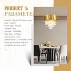 3-Tier 15.8" Crystal Gold Chandelier Modern Crystal Pendant Chandeliers 5 Lights Round Hanging Lighting for Dinning Room Kitchen Island Bedroom Living Room Foyer Entryway, E12