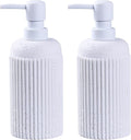 2Pcs White Natural Travertine Textures Hand Soap Dispenser Set, Small Bathroom Countertop Resin Liquid Soap Dispensers, Kitchen Dish Wash Soap Dispensers,Refillable Dispenser with Vertical Stripe