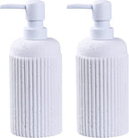 2Pcs White Natural Travertine Textures Hand Soap Dispenser Set, Small Bathroom Countertop Resin Liquid Soap Dispensers, Kitchen Dish Wash Soap Dispensers,Refillable Dispenser with Vertical Stripe