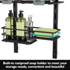 Orimade Over the Door Shower Caddy Adjustable 5 Tier Black,Bathroom Hanging Organizer Shelf Rustproof with 4 Hooks,Shower Basket with Soap Holder and Suction Cup