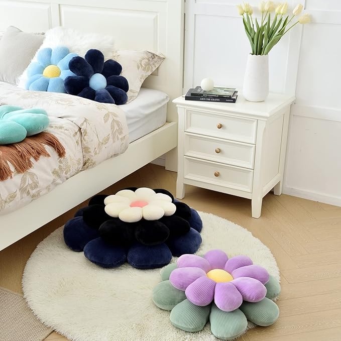 Sioloc Flower Shaped Throw Pillow - Butt Cushion & Seating Cushion, Cute Room Decor & Plush Pillow for Bedroom Sofa Chair (White, 29.5" )