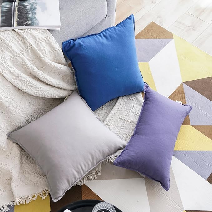 Jeanerlor SureGuard Pillowcase Cousion Cover Decor Cotton Linen with Unique Design to Embellish Study Room/House/Office Set of 2, 20"x20"(50 x 50cm), Silver Grey