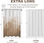 No Hook Shower Curtain with Snap in Liner and Sheer Window, Brown Modern Geometric Fabric Shower Curtain Set for Bathroom Decor, 15-Second Quick Install, Abstract Irregular Ombre, 71"X86"