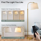 Oneach 62" Arc Floor Lamp for Living Rooms, Gold Tall Standing Lamps with Remote and Stepless Dimmable Bulb, Modern Reading Light for Bedrooms Corner Nursery Kid Office (Bulb Included)