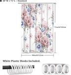 Colorful Floral Shower Curtain Watercolor Flower Modern Design Bathroom Curtain Girls Pretty Plant Decor Shower Curtain with Hooks Waterproof Polyester Fabric 48x72 Inch