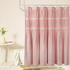 Ruched Ruffled Shower Curtain 72" W x 72" H, Peach Pink Microfiber Rustic Decorative Bath Curtain for Bathroom, Farmhouse and Boho Bathroom Décor, Machine Washable (LQ-38)