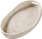 Natural Travertine Textures Serving Tray with Handles - 14x10 inches, Beaded Oval Decorative Tray, Countertop Ottoman Tray for Vanity, Living Room Entryway Table, Perfume Candle Display