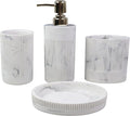Hymmah Marble Bathroom Accessories Set,Farmhouse Bathroom Decor,4 Pcs Resin Gift Set Apartment Necessities, Contain Cotton Swab Jar,Soap Dispenser,Tumbler，Soap Dish/Tray