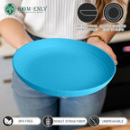 Homienly Wheat Straw Plates, 10 inch Deep Dinner Plates, Service for 8, Unbreakable Plates for Outdoor, Lightweight Microwave and Dishwasher Safe Camping Plate Set for Dinner, Salad, Fruit - Sky Blue