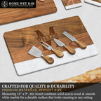 HomeWetBar Personalized Acacia Charcuterie Board | Custom 16" x 9" White Marble & Acacia Wood Cheese Board | Perfect Housewarming + Wedding + Couples Gift Idea