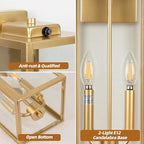 Gold 2-Light Dusk to Dawn Outdoor Light Fixture Large 16 Inch, Candle Light Square Exterior Wall Light for House Photocell Sensor IP65 Waterproof Porch & Patio Light Brass Outside Sconce