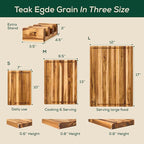 Non-Toxic Set 3 Teak Cutting Board, Pre-Oiled Premium Wood Cutting Board with Juice Groove and Handles, Suitable for Chopping Meat, Vegetables, Included Gift Box, with Non Slip Feet