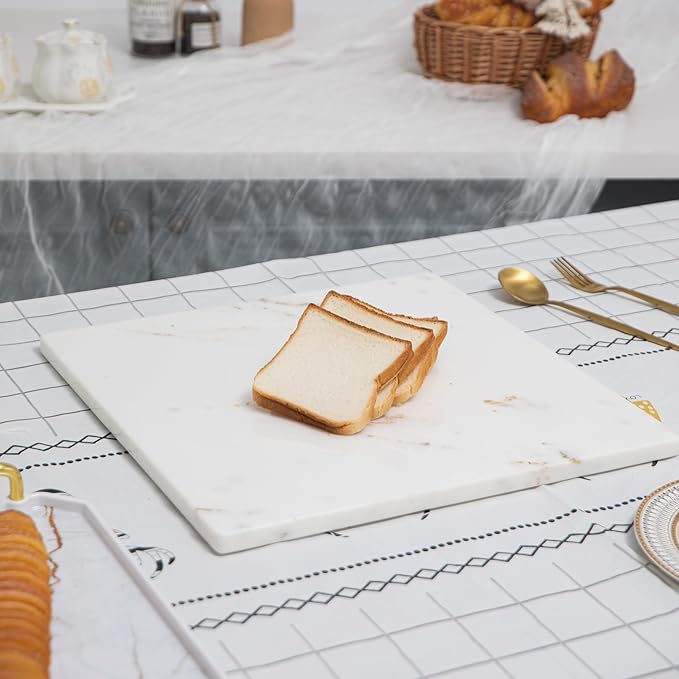 White Marble Cutting Board For Kitchen, 16x16 Inch Large Marble Slab Pastry Board With Non-Slip Feet For Baking, Cheese, Charcuterie, Chocolate, Pack Of 1 Piece
