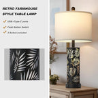 Set of 2 Rustic Table Lamps for Living Room Bedroom, Vintage Farmhouse Nightstand Lamp with 2 USB Ports, Hollow Out Black Metel Lamp for End Table with Nightlight (Retro Black)