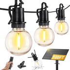 100FT Solar Lights Outdoor String Lights Waterproof G40 Patio lights Solar Powered with Remote USB Port 30+2 LED Shatterproof Bulbs 3 Light Modes, Dimmable Solar Lights for Camping for Porch Backyard