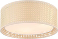 WINGBO 15.7" Modern 3-Light Flush Mount Ceiling Light Fixture with Rattan & Fabric Double Drum Shade for Bedroom Living Room Dining Room Hallway Entryway, Khaki