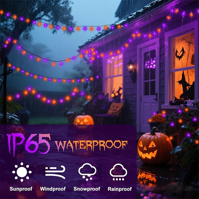echosari Connectable 400 LED Halloween String Lights, Motion Sensor Scary Sound 66Ft Orange and Purple Halloween Lights Outdoor Waterproof 4 Sound Effects for Yard Party Tree Decor