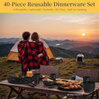 40 Piece Stackable Dinnerware Set for Small Kitchens, Modern Minimalist Plates & Flat Bottom Bowls (Pasta/Salad), Unbreakable & Microwave Safe, Fiesta