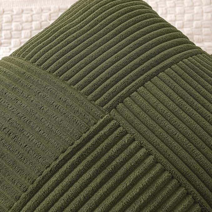 MIULEE Olive Green Corduroy Pillow Covers Pack of 2 Boho Decorative Spliced Throw Pillow Covers Soft Solid Couch Pillowcases Cross Patchwork Textured Cushion Covers for Living Room Bed Sofa 20x20 inch