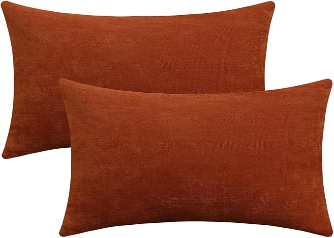 Jeneoo Burnt Orange Decorative Throw Pillow Covers Soft Chenille Comfy Rust Lumbar Couch Cushion Cases Decor (Set of 2, 12 x 20 Inches)