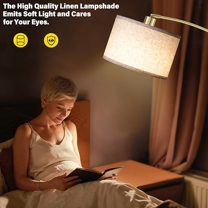 SUNMORY Arc Floor Lamp with 3 Color Temperature, Modern Floor Lamp with 9w A19 LED Bulb, 75″ Height Tall Lamp for Living Room with Hanging Drum Shade & Weighted Base. Arched Standing Lamp for Bedroom