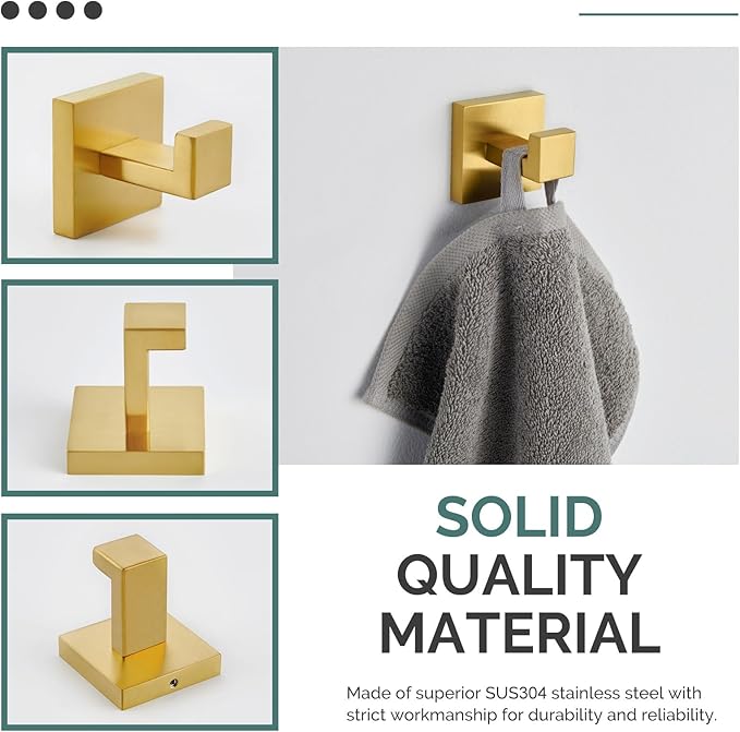 Angle Simple Towel Hook, SUS 304 Stainless Steel Hand Towel Holder for Bathroom, Wall Coat Hook, Brushed Gold