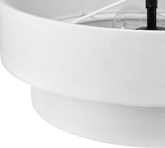 GLOBE Electric 66000138 2-Light Semi-Flush Mount Ceiling Light, Matte Black, 2-Tier, White Linen Shade, Home Improvement, Dining Room, Kitchen