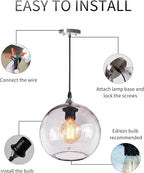 ARIAMOTION Pendant Lighting Kitchen Island Modern Rustic Glass Hanging Lights Globe Clear Seeded Bubble Light Fixtures Dining Room Table Bedroom Bathroom Office Brushed Nickel 8.7 Inch Diam 2 Pack