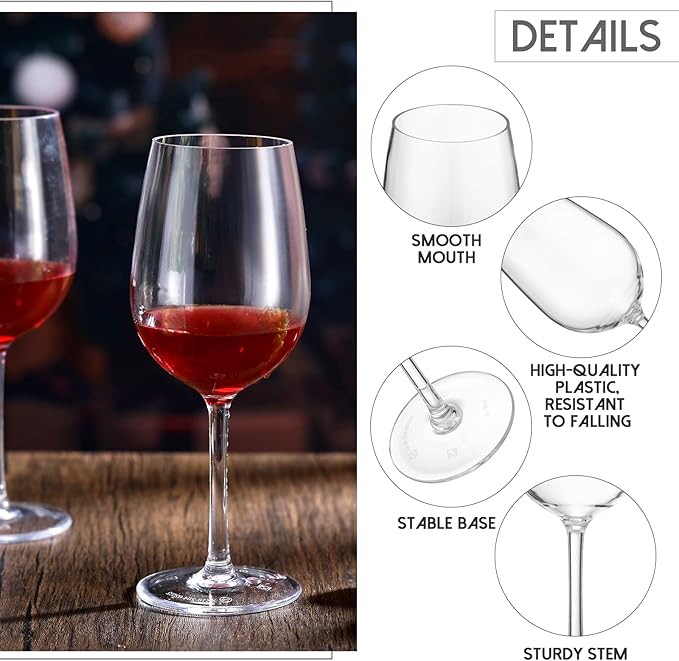 Set of 12 Unbreakable Acrylic Wine Glasses with Stem, 19 oz Plastic Wine Glasses Reusable Clear Goblet BPA-Free for Outdoor Drinking, Pool, Travel, Camping or Picnic Gift Supplies(Goblet)